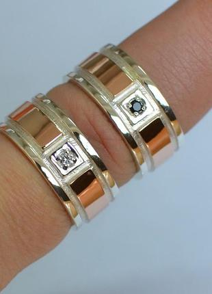 Обручальные кольца из серебра с золотыми пластинами (пара)3 фото