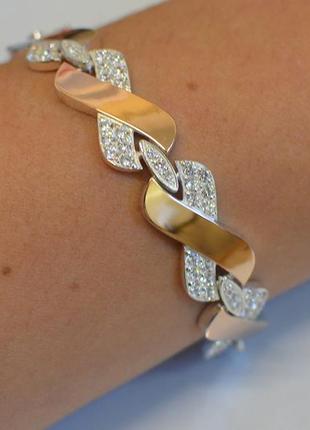 Жіночий браслет зі срібла з золотими пластинами3 фото