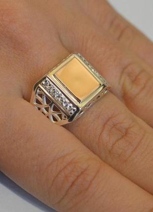 Печатка кольцо мужское из серебра с золотом