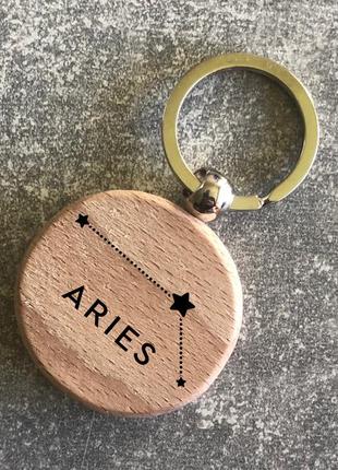 Круглий дерев’яний брелок з сузір’ям  зодіака «овен»