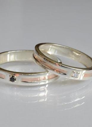 Обручальное серебряное кольцо с золотом4 фото