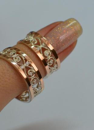 Серебряное кольцо обручальное с вставками из золота5 фото