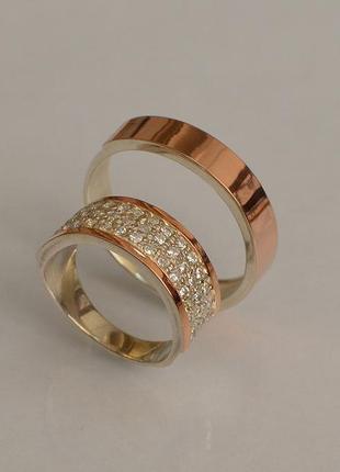 Обручальные кольца пара серебро з золотыми пластинами, все размеры4 фото
