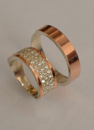 Обручальные кольца пара серебро з золотыми пластинами, все размеры5 фото
