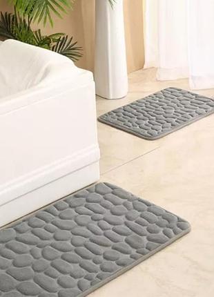 Набор ковриков в ванную - 2 шт. 80*50см и 60*40см. серый, стильный, антискользящий, водопоглощающий
