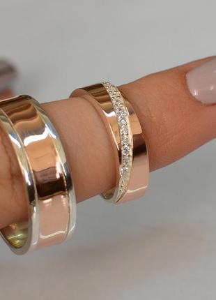 Обручальные парные кольца из серебря с золотыми пластинами1 фото