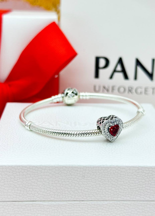 Серебряный шарм красное сердце пандора pandora4 фото