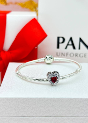 Серебряный шарм красное сердце пандора pandora5 фото