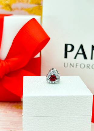 Серебряный шарм красное сердце пандора pandora8 фото