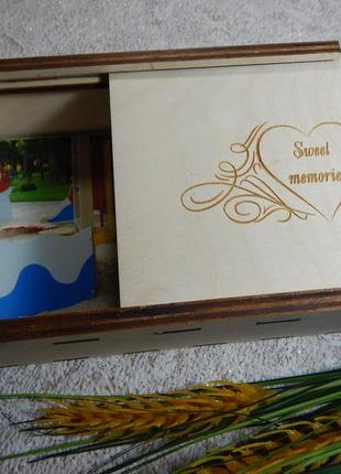 Дерев'яна подарункова скринька-коробка 17*12*5,5 см, дерев'яна коробка для фотографій2 фото