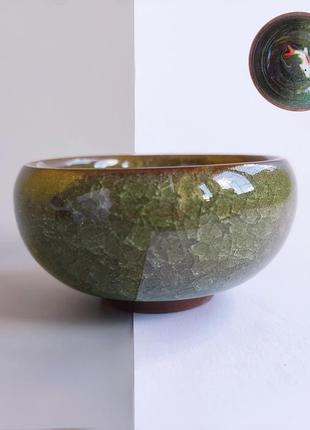 Пиала для чая кои "колотый лёд" зелёная