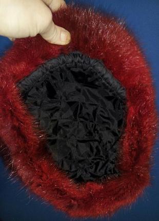 Шапка кепка красная из натурального меха3 фото
