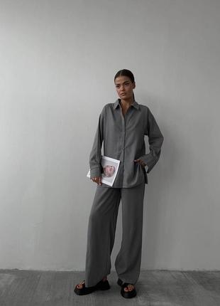 Костюми з натурального льону сорочка та прямі брюки, власний пошив 🪡3 фото