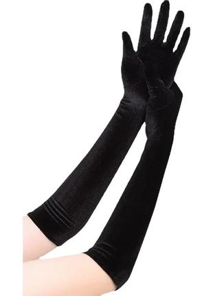Довгі чорні бархатні рукавички вечірні , рукавички для фотосесії, вечірки, для стильних образів, рукавички велюр