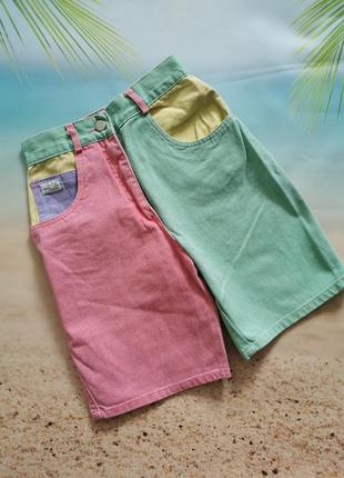 Двуцветные шорты young canda - розовый с зеленым2 фото