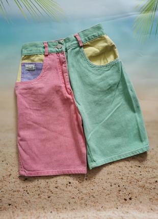 Двуцветные шорты young canda - розовый с зеленым4 фото