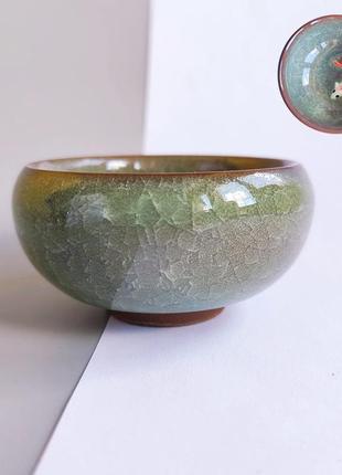 Пиала для чая кои "колотый лёд" нежно-зелёная