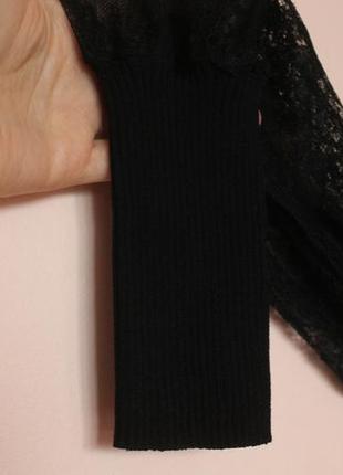 Чорна святкова гіпюрова блузка, чорна кофточка в рубчик з прозорими рукавчиками, кофта гіпюр 42-44 р2 фото