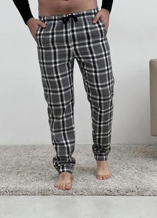 Мужские пижамные брюки в клетку, серые