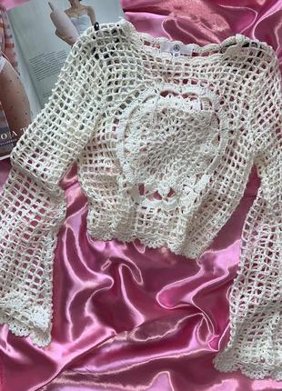 Белая вязаная кофта сетка с длинными рукавами missguided