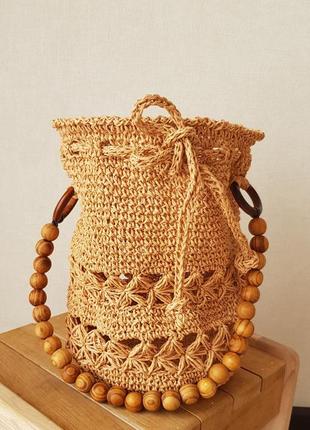 Сумка ведро женская вязаная крафт