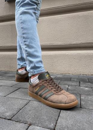 Мужские кроссовки летние adidas gazelle brown green адидас газеллы коричневое4 фото