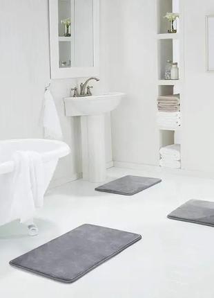 Набор ковриков в ванную - 3 шт серый, стильный, антискользящий, водопоглощающий с эффектом памяти