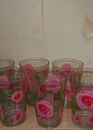 Красивые стаканы в розы 6шт фужеры бокалы1 фото