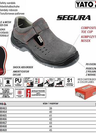 Напівчеревики робочі сегура шкіра поліуретан розмір 39 yato-80463