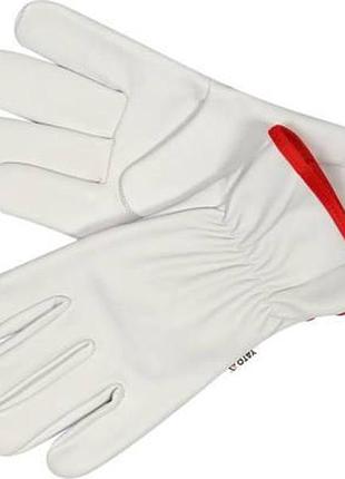 Рукавиці робочі білі з червоною крайкою yato польша : бавовна + шкіра, розмір 10 yt-74645