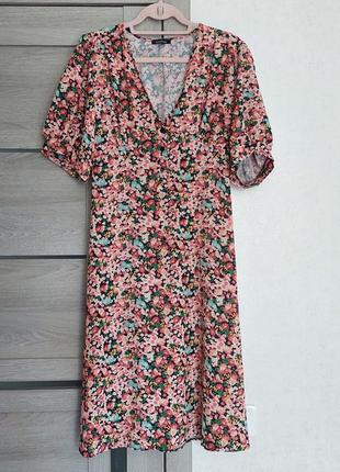 Цветочное платье-миди, в стиле 40-50 годов boohoo(размер 12-14)