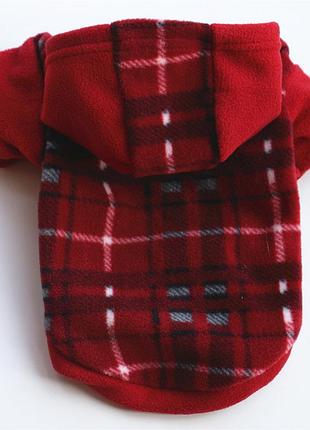 Тепле худі для собак з капюшоном pet style "клітинка" червона