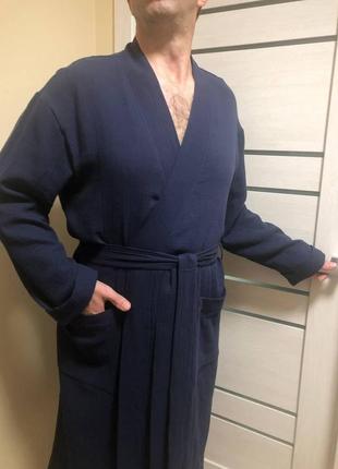Чоловічий мусліновий халат estet, темно-синій3 фото