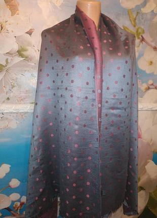 Шелковый шарф палантин в горошек ,жемчужно серый3 фото