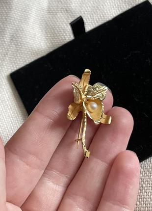 Антикварна золота брошка орхідея 18к5 фото