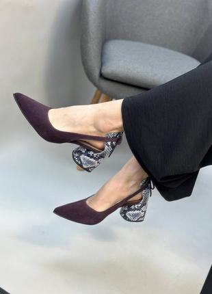 Эксклюзивные туфли лодочки из итальянской кожи и замши женские на каблуке2 фото