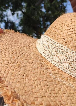 Шляпа соломенная летняя с кружевной лентой, шляпа соломенная