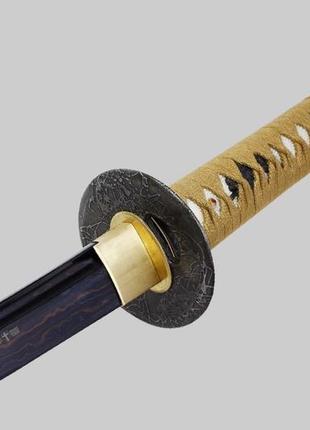 Катана самурайський меч, візерунки дамаска на клинку, елітна, з чохлом і засобом по догляду3 фото