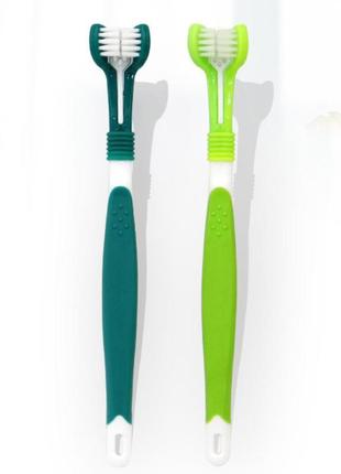 Тройная зубная щетка для собак зеленая4 фото