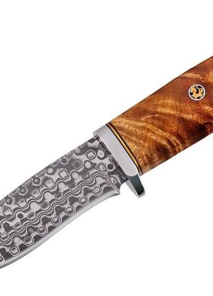 Нож охотничий из дамаской стали медведь, ручная работа, кожаный чехол в комплекте, упор под палец