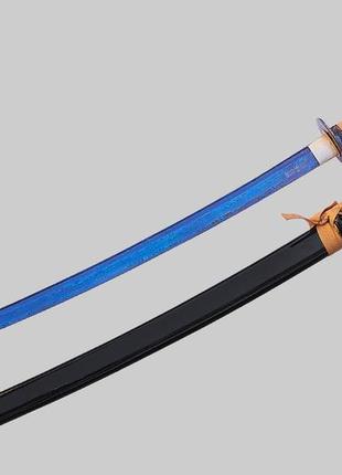 Самурайська катана сувенірна, синій клинок з дамасковыми візерунками. подарунок для справжнього чоловіка.