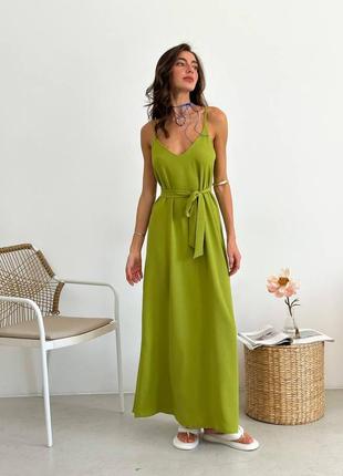 Изысканное оливковое платье комбинация макси длины тренд
