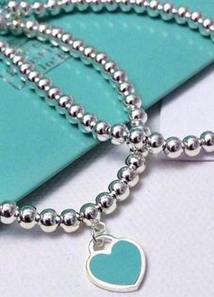 Срібний браслет тіффані серце кульки tiffany 1:1 від 16,5 до 19 см