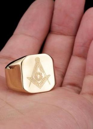 Мужское кольцо масонский перстень печатка сталь 316l  22,5 размер2 фото