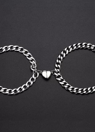 Парні браслети для закоханих із серцем на магнітах подарунок дівчині5 фото