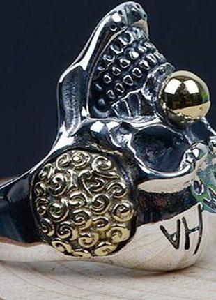 Унисекс серебряное большое кольцо 3d череп оно клоун регулируется5 фото