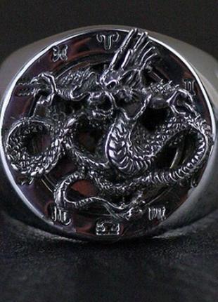 Унисекс большое серебряное кольцо дракон 3d инь янь 15 грамм 21 размер