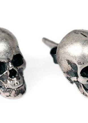 Серебряная унисекс мужская серьга череп винтаж4 фото