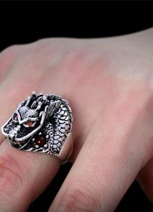 Мужское серебряное кольцо дракон сердце  21,5 размер гранат8 фото