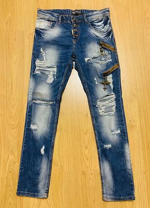 Джинсы котон хлопок рван тые на пуговицах с готическим уклоном